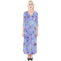 Ladybug Blue Nature Quarter Sleeve Wrap Maxi Dress by HermanTelo
