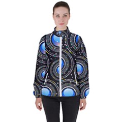 Abstract Glossy Blue Women s High Neck Windbreaker by HermanTelo