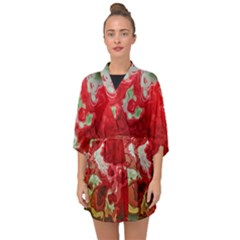 Abstract Stain Red Seamless Half Sleeve Chiffon Kimono by HermanTelo