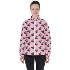 Retro Pink Cherries Women s High Neck Windbreaker