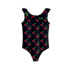 Retro Black Cherries Kids  Frill Swimsuit by snowwhitegirl