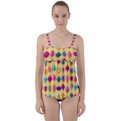 Colorful Background Stones Jewels Twist Front Tankini Set by HermanTelo