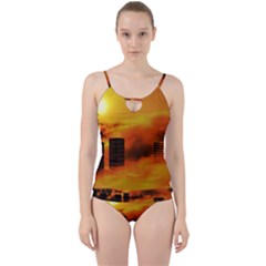 City Sun Clouds Smog Sky Yellow Cut Out Top Tankini Set by HermanTelo