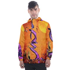 Funny Giraffe In The Night Men s Front Pocket Pullover Windbreaker by FantasyWorld7