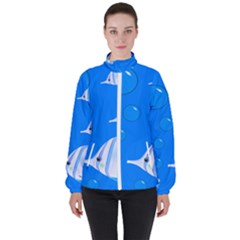 Fish School Bubbles Underwater Sea Women s High Neck Windbreaker by HermanTelo