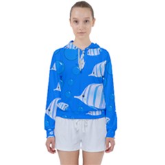 Fish School Bubbles Underwater Sea Women s Tie Up Sweat by HermanTelo