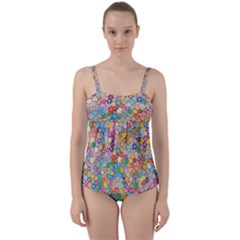 Floral Flowers Abstract Art Twist Front Tankini Set