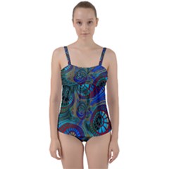 Fractal Abstract Line Wave Twist Front Tankini Set