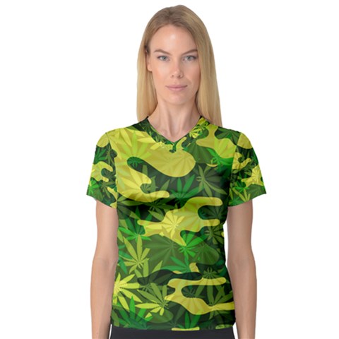 Marijuana Camouflage Cannabis Drug V-neck Sport Mesh Tee by HermanTelo