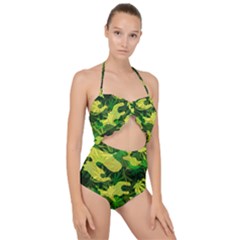 Marijuana Camouflage Cannabis Drug Scallop Top Cut Out Swimsuit by HermanTelo