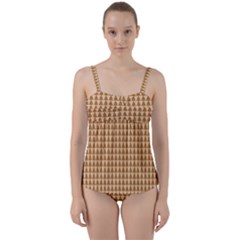 Pattern Gingerbread Brown Tree Twist Front Tankini Set by HermanTelo