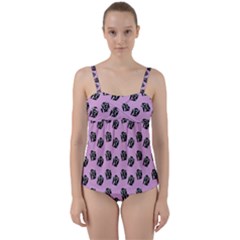 Girl Face Lilac Twist Front Tankini Set