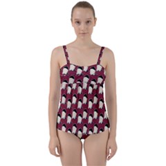 Beanie Boy Pattern Red Twist Front Tankini Set