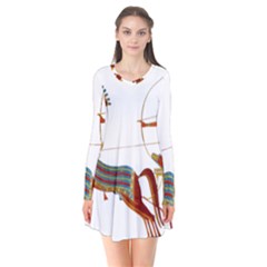 Egypt Egyptian Pharaonic Horses Long Sleeve V-neck Flare Dress by Sapixe