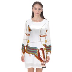 Egypt Egyptian Pharaonic Horses Long Sleeve Chiffon Shift Dress  by Sapixe