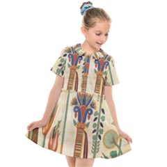 Egyptian Paper Papyrus Hieroglyphs Kids  Short Sleeve Shirt Dress by Sapixe