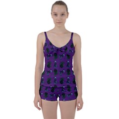 Gothic Girl Rose Purple Pattern Tie Front Two Piece Tankini