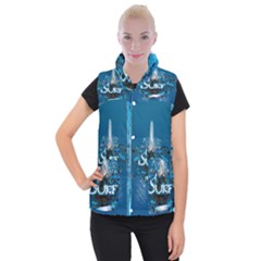 Sport, Surfboard With Water Drops Women s Button Up Vest by FantasyWorld7