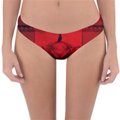 Awesome Creepy Skull With Crowm In Red Colors Reversible Hipster Bikini Bottoms by FantasyWorld7