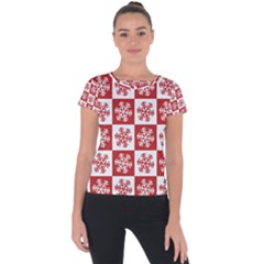 Snowflake Red White Short Sleeve Sports Top 
