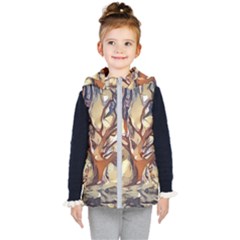 Tree Forest Woods Nature Landscape Kids  Hooded Puffer Vest by Sapixe