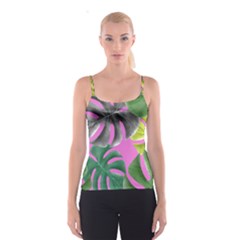 Tropical Greens Pink Leaf Spaghetti Strap Top by HermanTelo