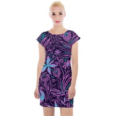 Stamping Pattern Leaves Purple Cap Sleeve Bodycon Dress by AnjaniArt