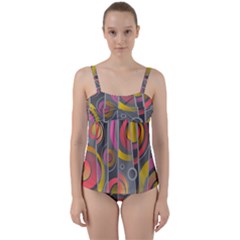 Abstract Colorful Background Grey Twist Front Tankini Set by Bajindul