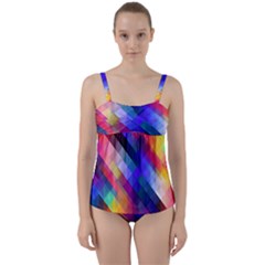 Abstract Background Colorful Pattern Twist Front Tankini Set by Bajindul
