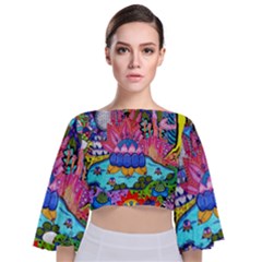 Pond Abstract  Tie Back Butterfly Sleeve Chiffon Top by okhismakingart