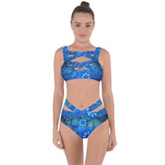 Bokeh Floral Blue Design Bandaged Up Bikini Set  by Pakrebo