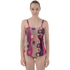 Background Wavy Pinks Bright Twist Front Tankini Set by Pakrebo