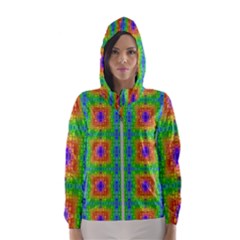 Groovy Purple Green Blue Orange Square Pattern Women s Hooded Windbreaker by BrightVibesDesign