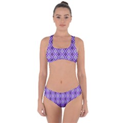 Argyle Large Purple Pattern Criss Cross Bikini Set by BrightVibesDesign