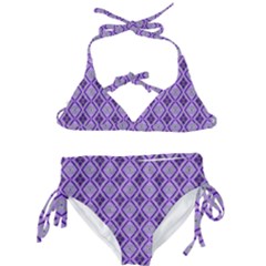 Argyle Large Purple Pattern Kids  Classic Bikini Set by BrightVibesDesign