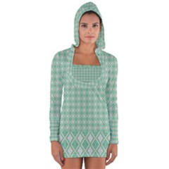 Argyle Light Green Pattern Long Sleeve Hooded T-shirt by BrightVibesDesign