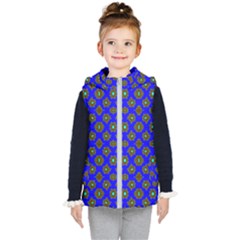 Modern Brown Flowers On Blue Kids  Hooded Puffer Vest by BrightVibesDesign