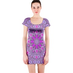 Beautiful Floral Wreaths And Flowers Around The Earth Short Sleeve Bodycon Dress by pepitasart