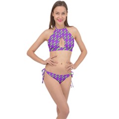 Ice Freeze Purple Pattern Cross Front Halter Bikini Set