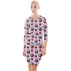 Doll And Cherries Pattern Quarter Sleeve Hood Bodycon Dress