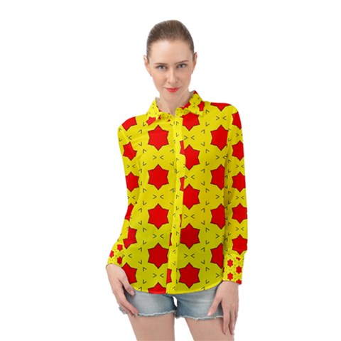 Pattern Red Star Texture Star Long Sleeve Chiffon Shirt by Nexatart