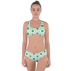 White Background Green Shapes Criss Cross Bikini Set by Nexatart