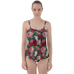 Roses Repeat Floral Bouquet Twist Front Tankini Set by Nexatart