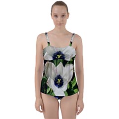 Blue Centered Tulip Twist Front Tankini Set by okhismakingart