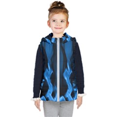 Smoke Flame Abstract Blue Kids  Hooded Puffer Vest