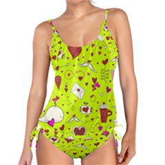 Valentin s Day Love Hearts Pattern Red Pink Green Tankini Set by EDDArt