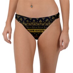 Native American Ornaments Watercolor Pattern Black Gold Band Bikini Bottom by EDDArt