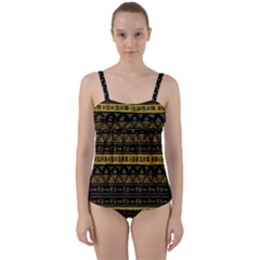 Native American Ornaments Watercolor Pattern Black Gold Twist Front Tankini Set by EDDArt