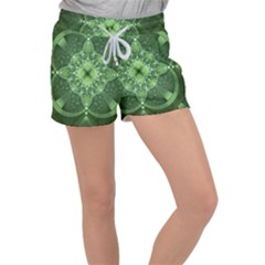Fractal Green St Patrick S Day Women s Velour Lounge Shorts by Pakrebo