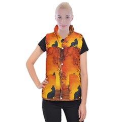 Wonderful Wolf In The Night Women s Button Up Vest by FantasyWorld7